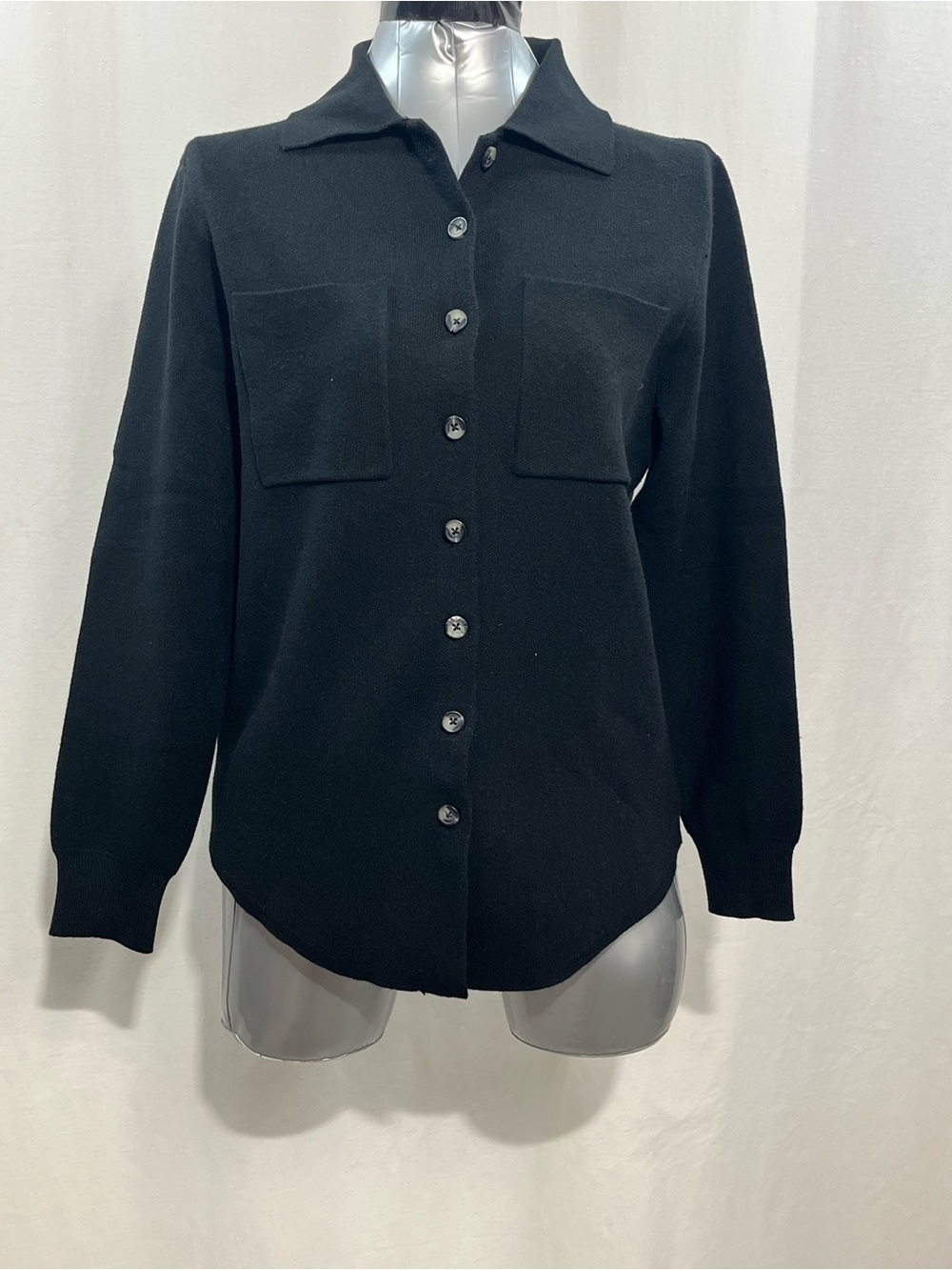 Ladies Como Vintage Black Button-Up Pocket Knit black Cardigan outdoor work 1222
